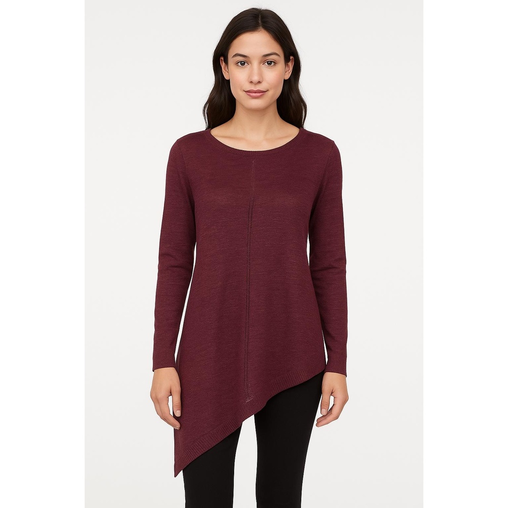 Simply Vera Wang Burgundy Womens Linen Blend Asymmetrical‎ Long Sleeve Tunic XS